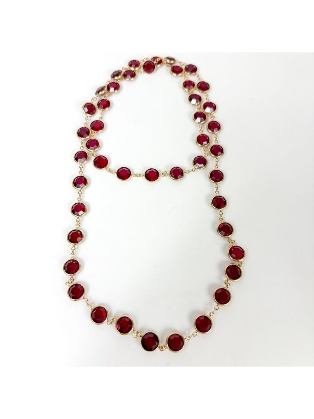 Swarovski Gold Tone Open Scarlet Red Bezel Large 0.5'' Crystals Necklace 36